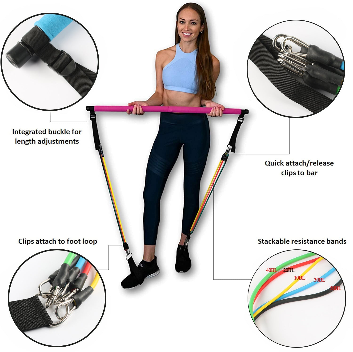 Portable Yoga &amp; Pilates Bar with Resistance Bands
