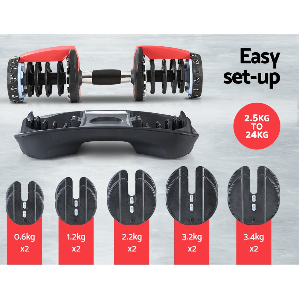Everfit 24kg Adjustable Dumbbell Set
