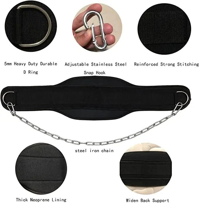 Neoprene Weightlifting Dip Belt with Chain