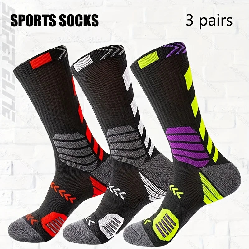 3Pairs Sport Running Socks Athletic Breathable Mesh Thick Compression