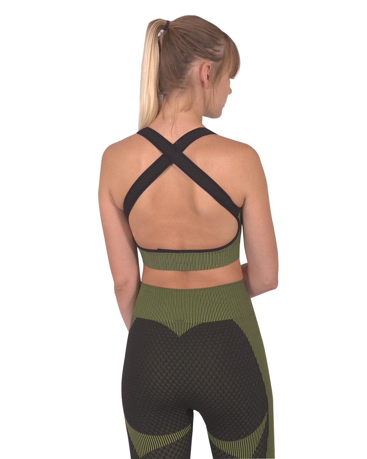Women's Seamless Sports Bra - Black/Green