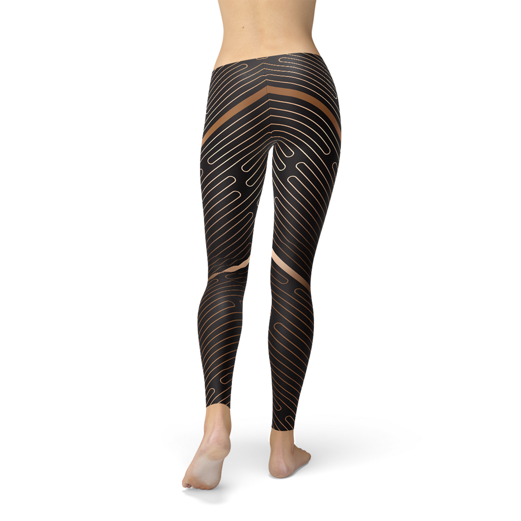 Women's Striped Sports Leggings - Brown