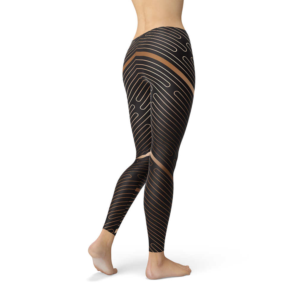Women's Striped Sports Leggings - Brown