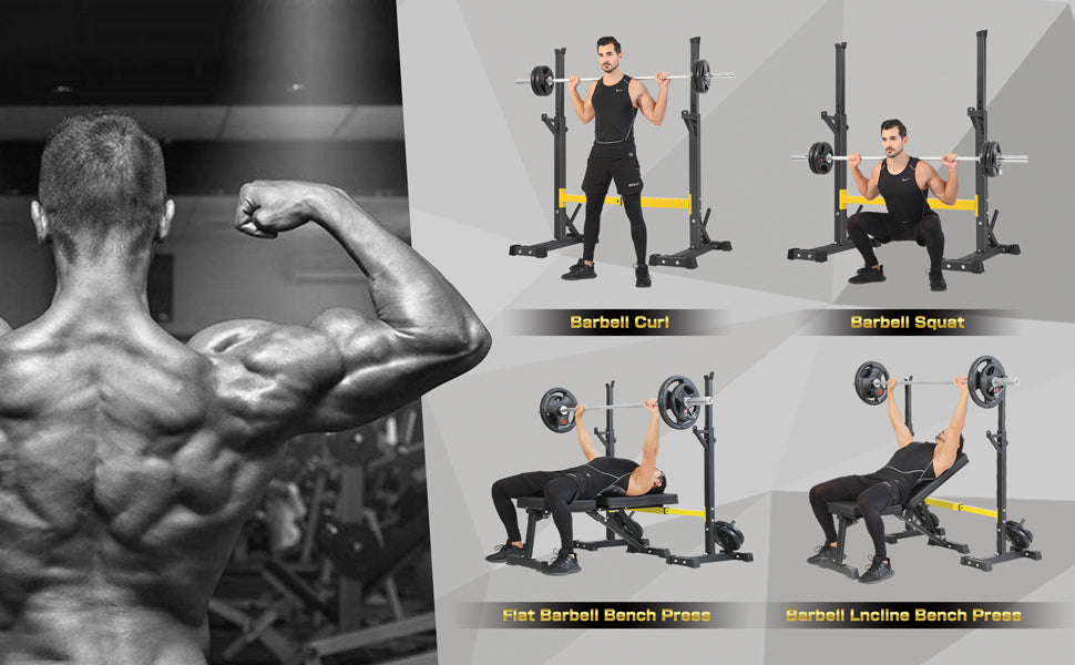 Squat Rack Stand with Barbell &amp; Bench Press