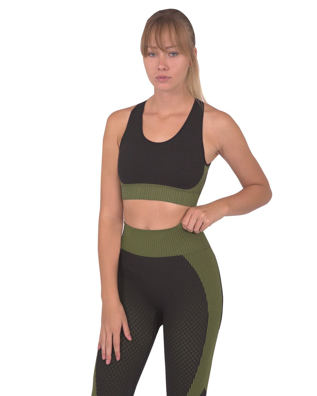 Women's Seamless Sports Bra - Black/Green
