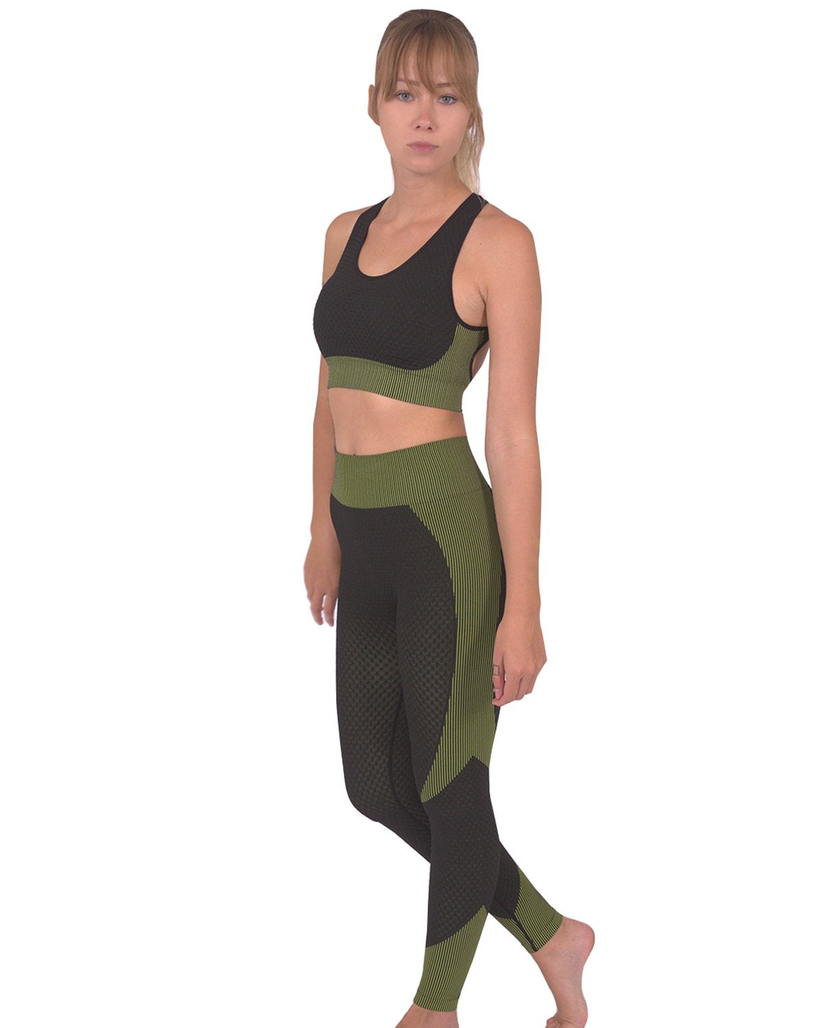 Women's Seamless Sports Bra - Black/Green