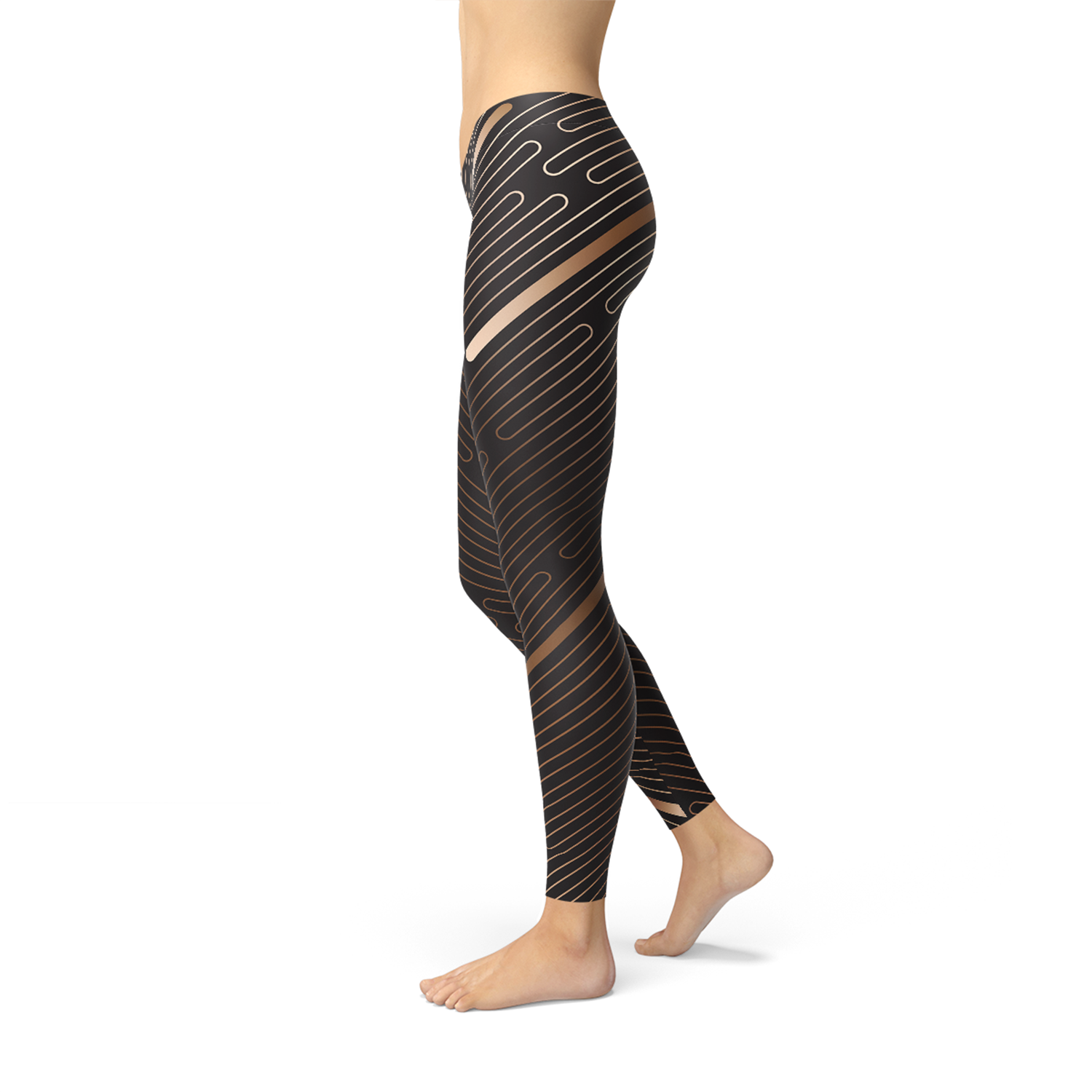 Women's Striped Sports Leggings - Brown