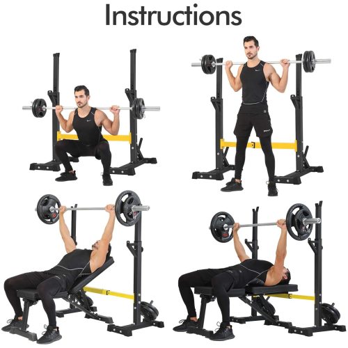 Squat Rack Stand with Barbell &amp; Bench Press