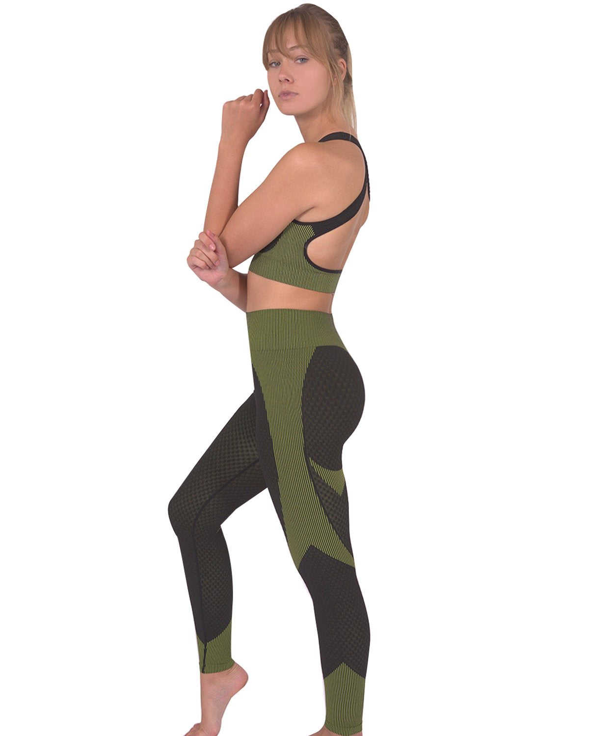 Women's Seamless Sports Bra - Black/Green