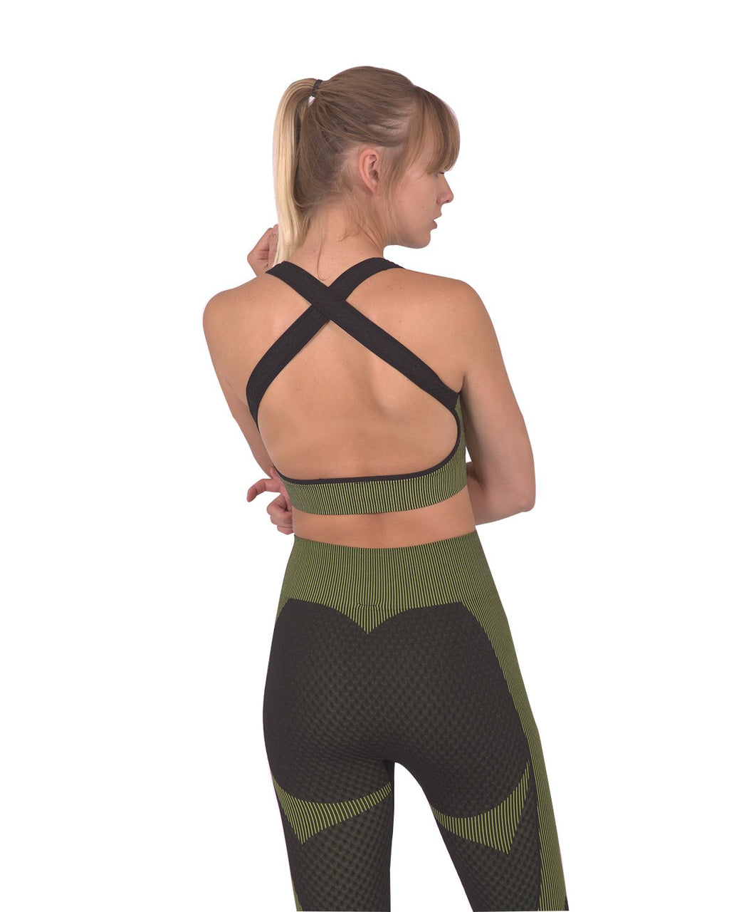 Women's Seamless Sports Bra - Black/Green