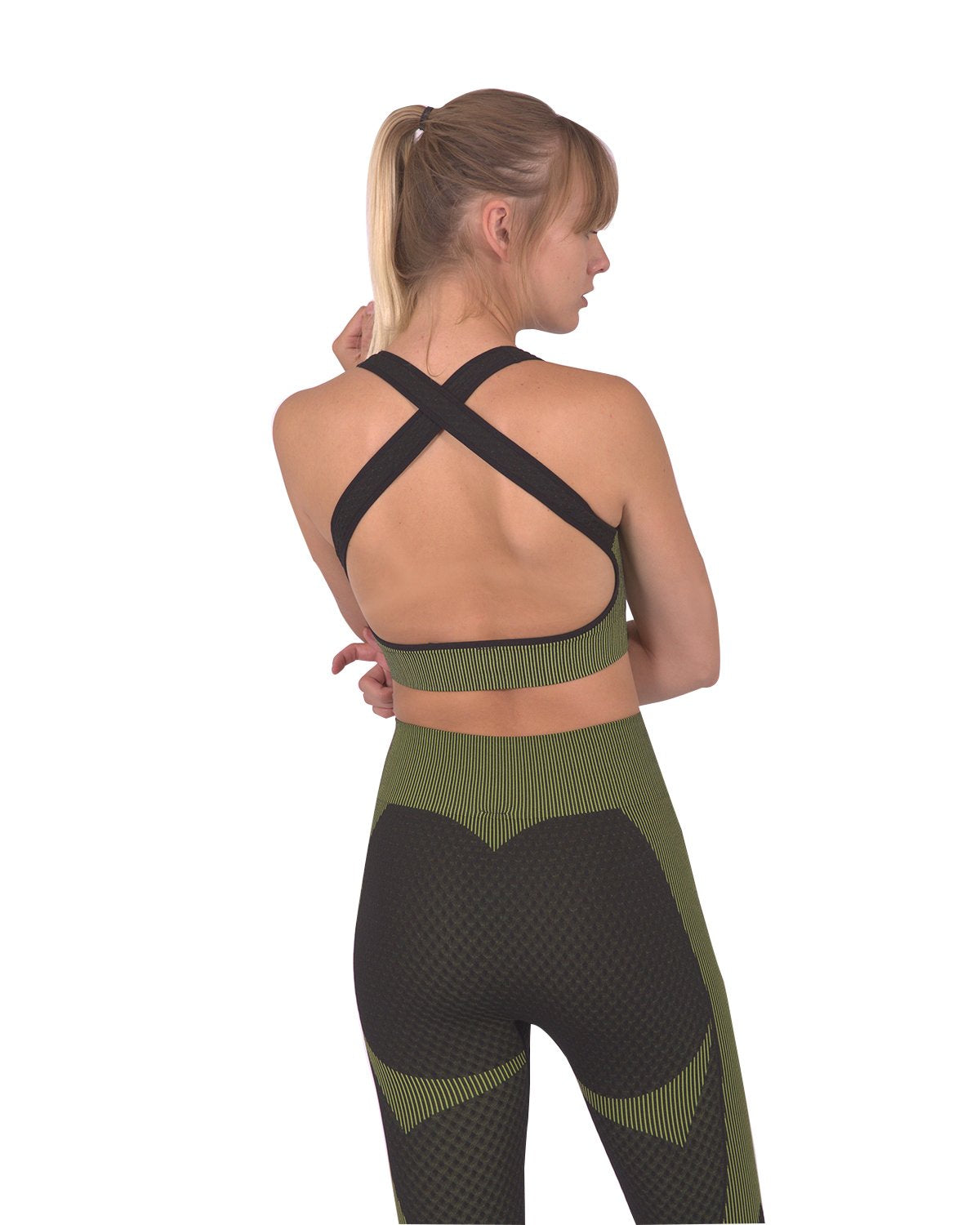 Women's Seamless Sports Bra - Black/Green