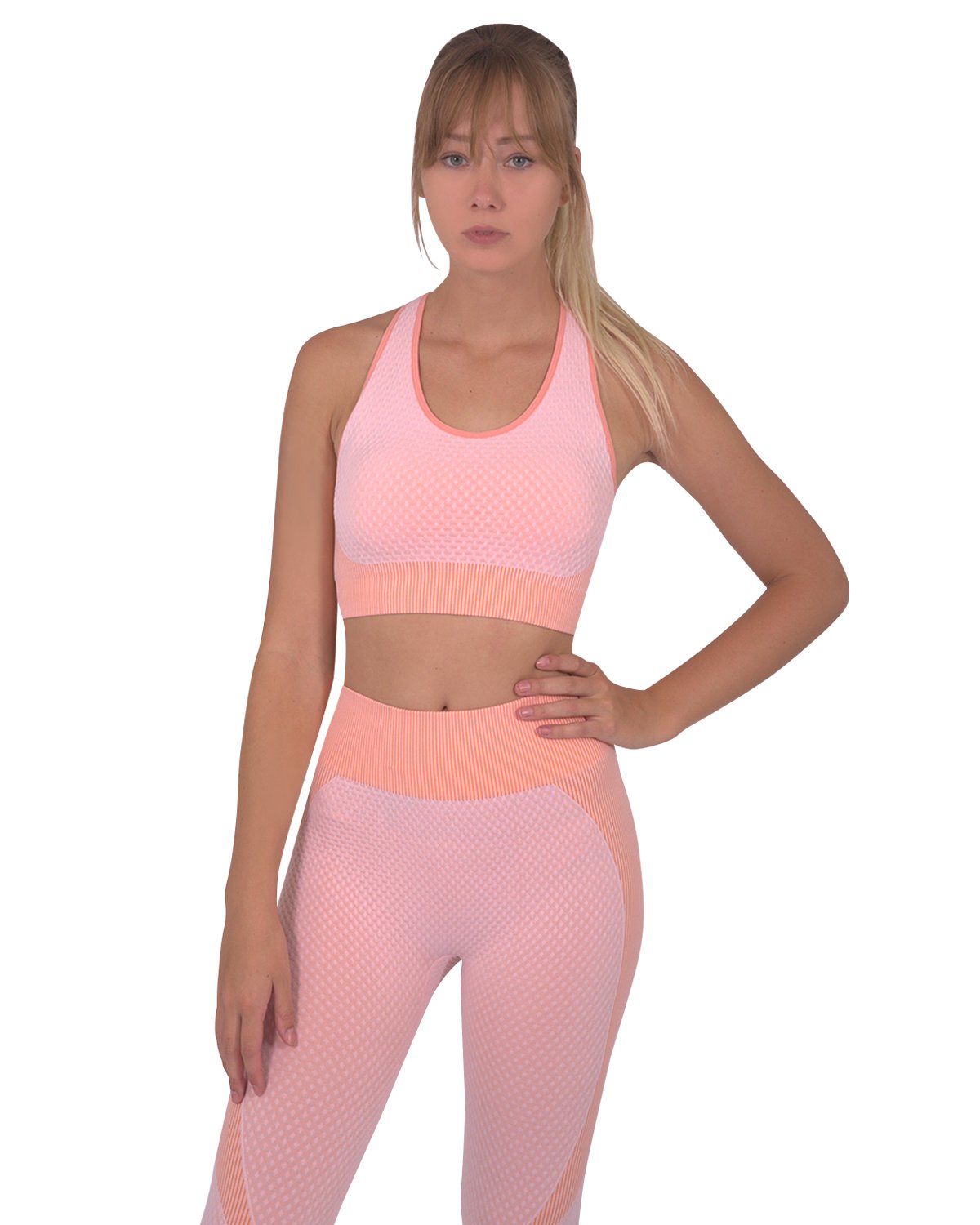 Women's Seamless Leggings &amp; Sports Top Set - Pink
