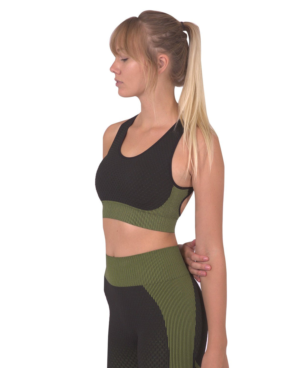 Women's Seamless Sports Bra - Black/Green