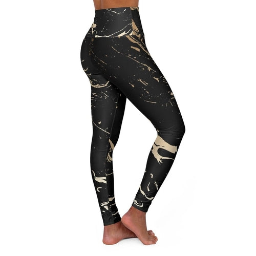 Women's High-Waisted Yoga Pants - Black &amp; Gold Swirl