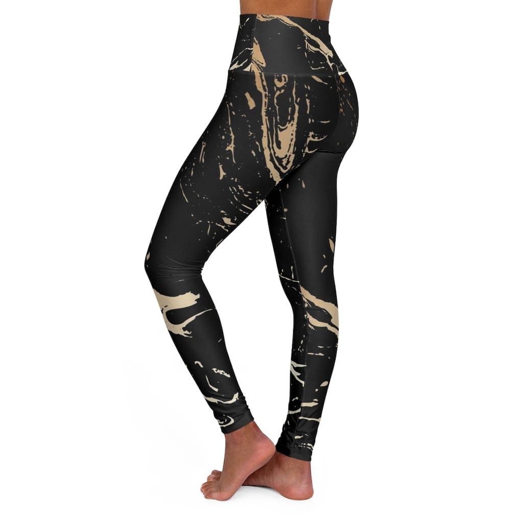Women's High-Waisted Yoga Pants - Black &amp; Gold Swirl