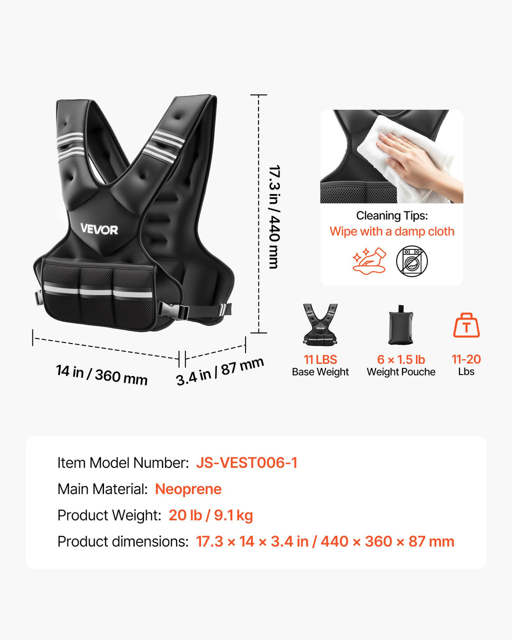 Adjustable Weighted Vest, 11-20lb Weight Vest with 6 Ironsand Weights