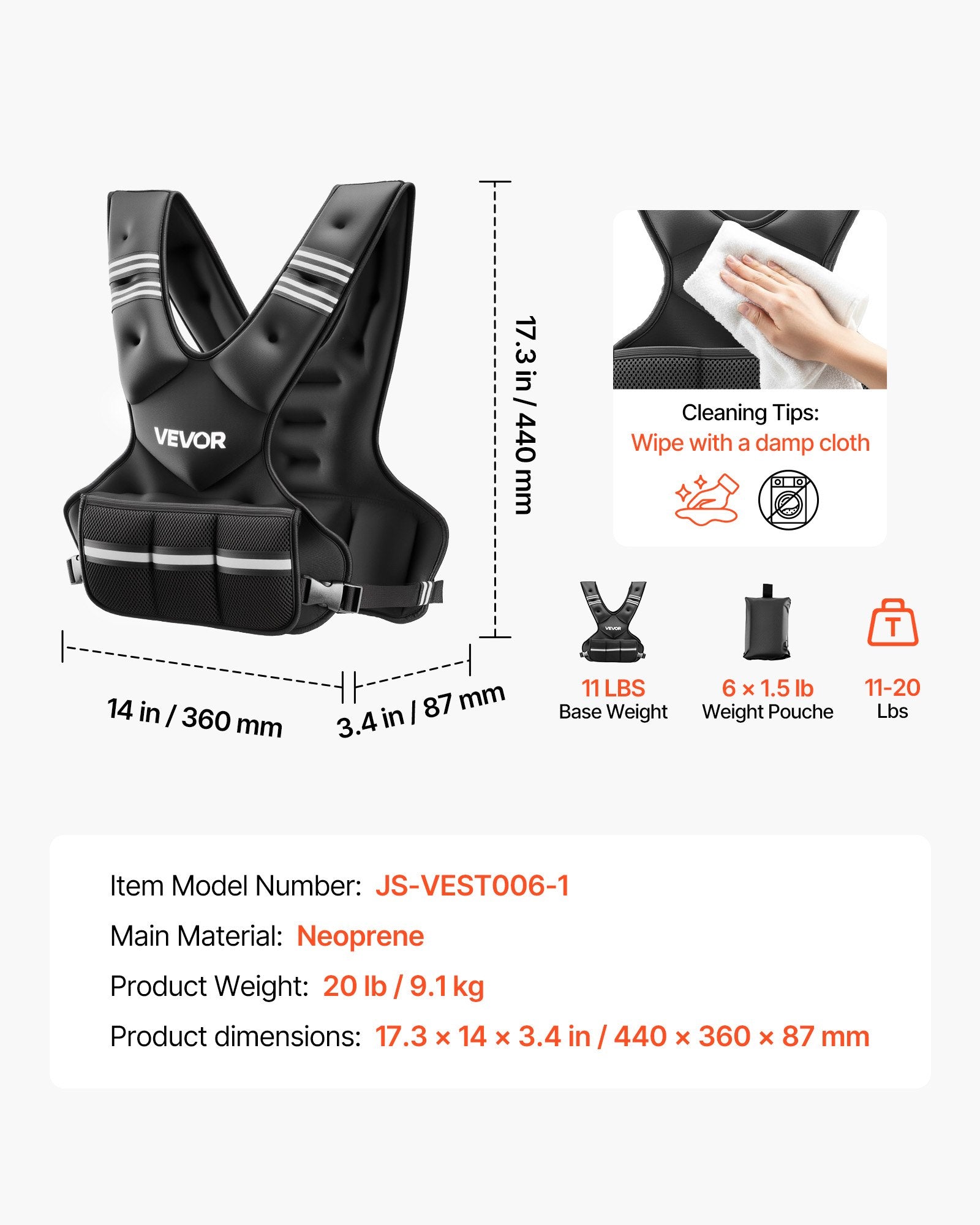 Adjustable Weighted Vest, 11-20lb Weight Vest with 6 Ironsand Weights