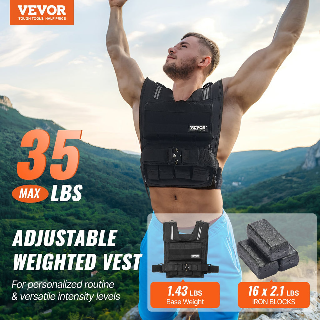 Adjustable Weighted Vest, 35lb Weight Vest with Iron Weights, Shoulder