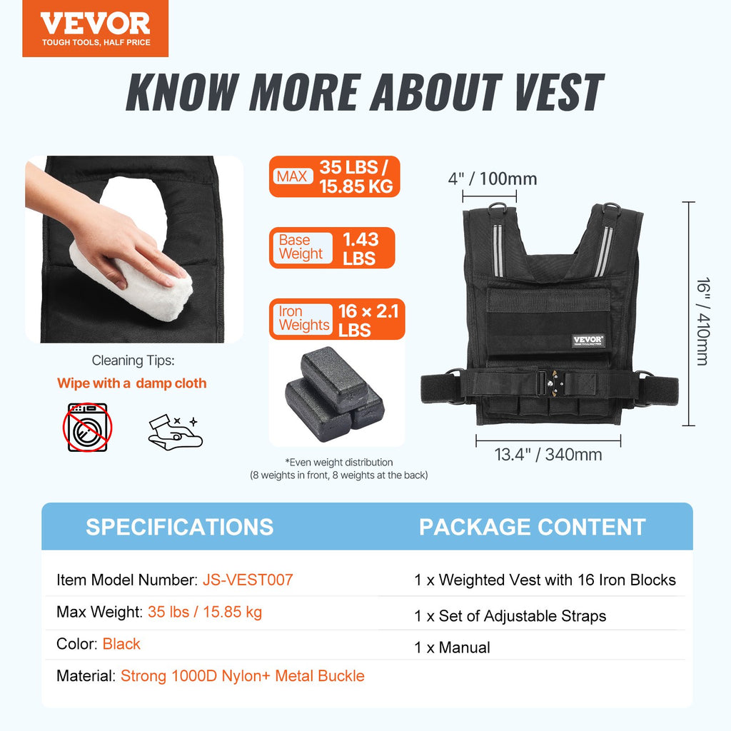 Adjustable Weighted Vest, 35lb Weight Vest with Iron Weights, Shoulder