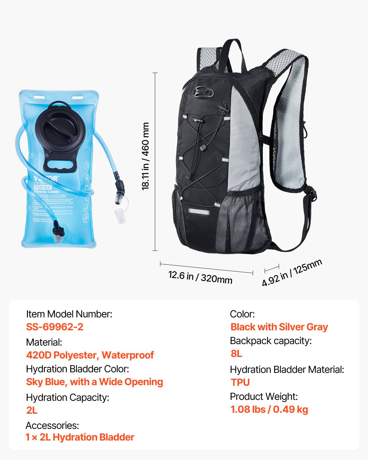 Hydration Backpack with 2L TPU Water Bladder, Hydration Pack Backpack,